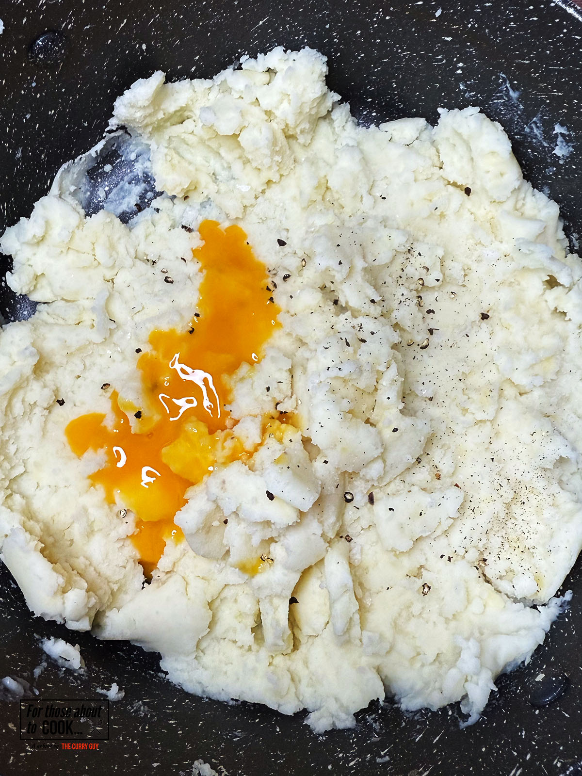 Butter, milk and egg yolk added to the mashed potatoes 