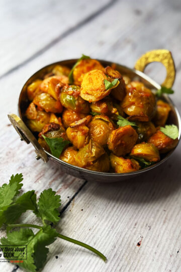 Curried brussels sprouts served in a side dish