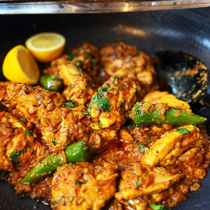 Chicken Achaar finished in the pan