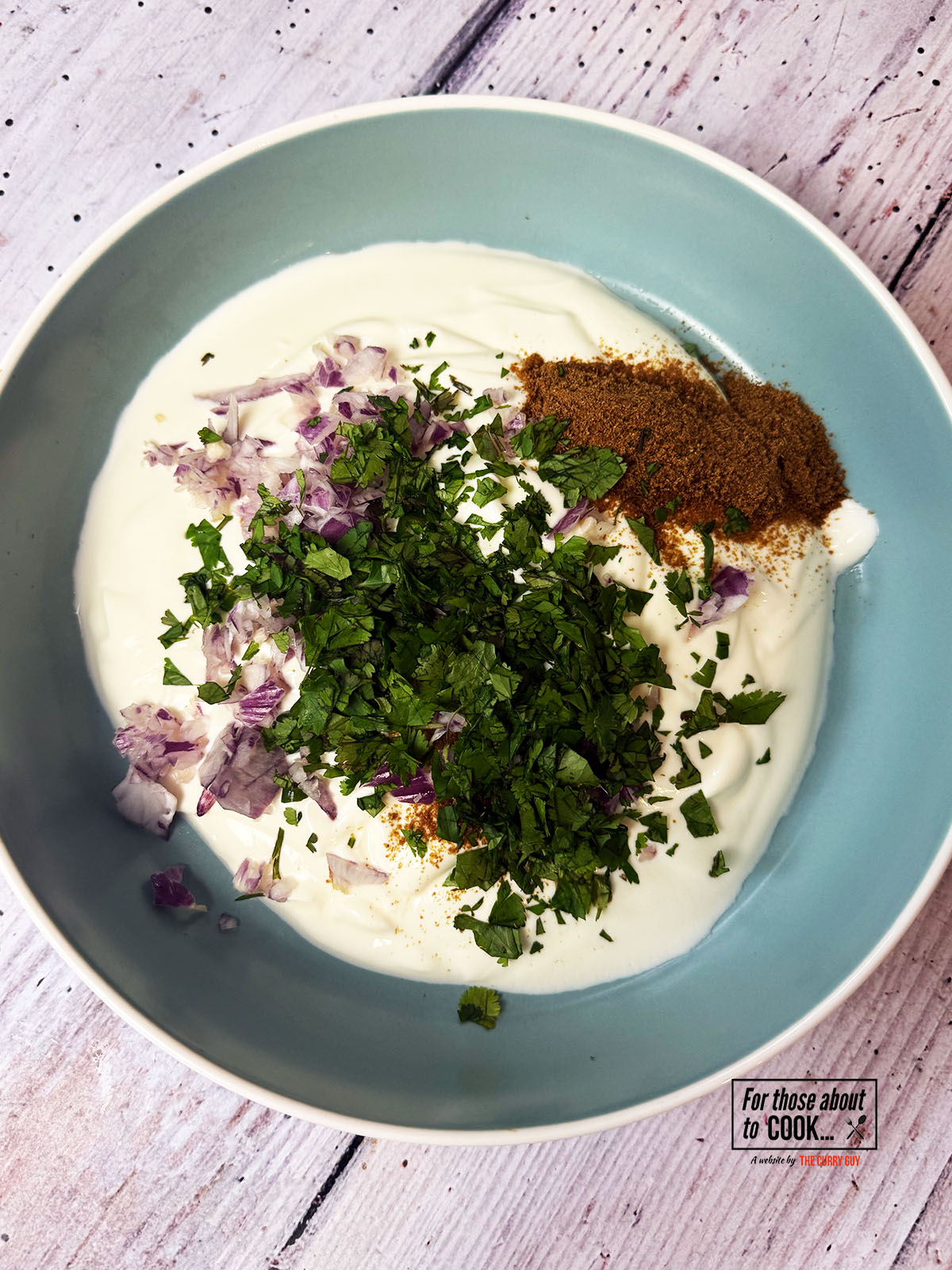 Coriander, onion and spices mixed with the yoghurt