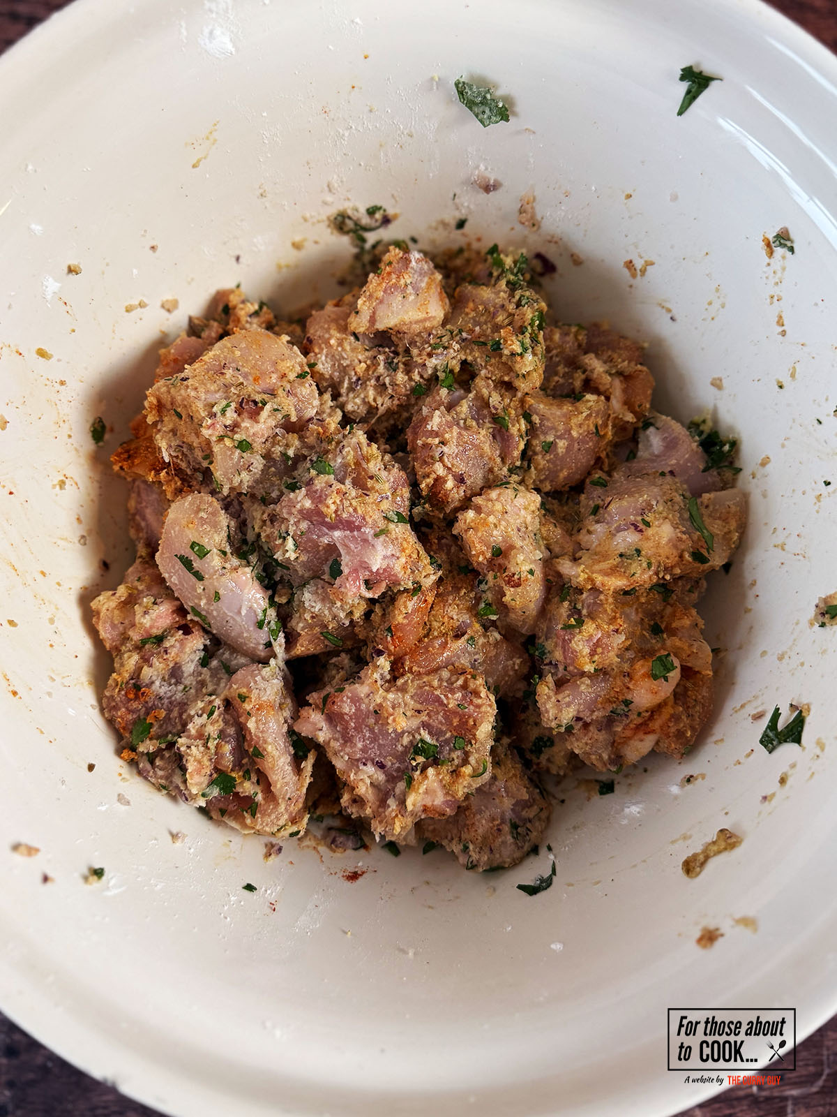 Thigh pieces marinating in karumura marinade