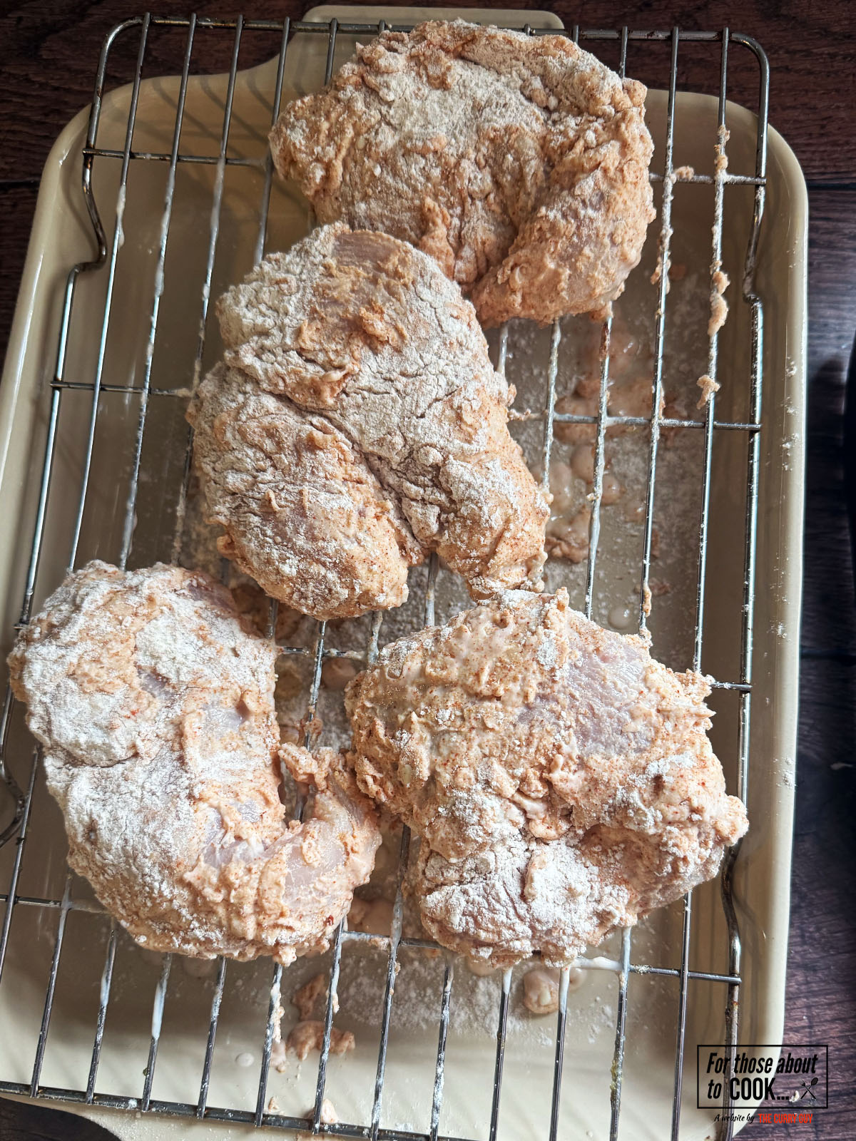 Butter milk chicken breasts coated in the spiced flour mixture