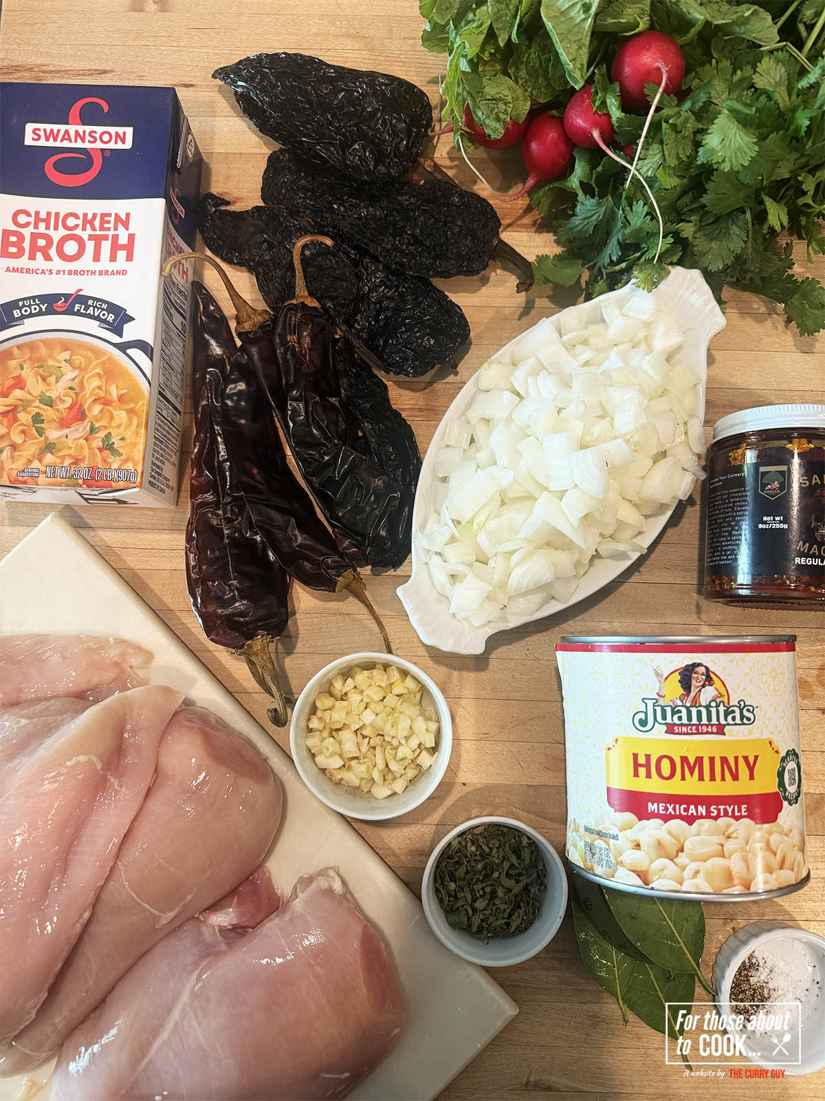 Ingredients for pozole rojo