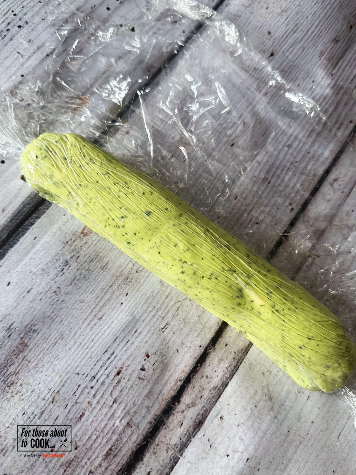 Compound garlic butter rolled in saranwrap (cling film) 