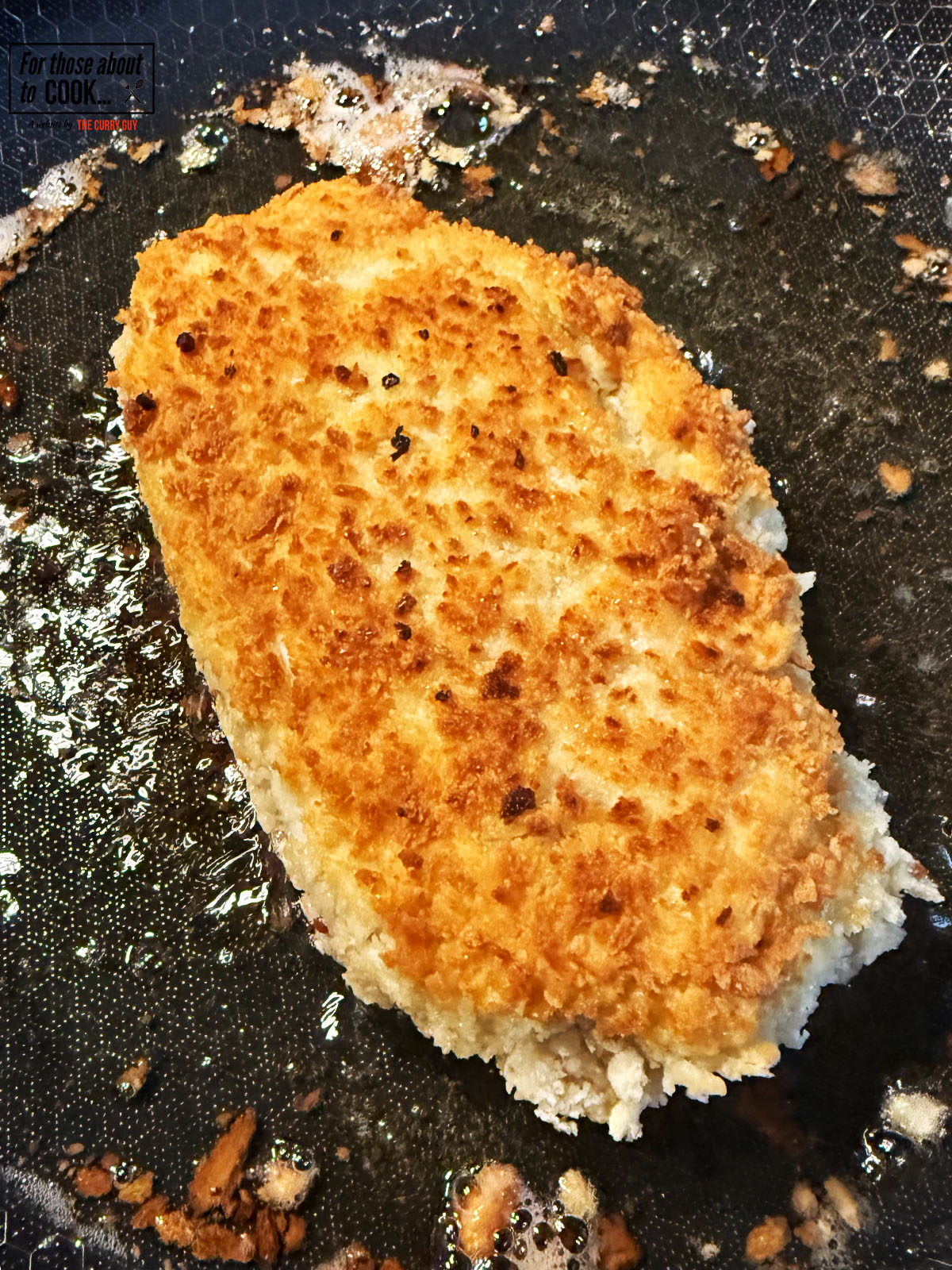 Outer layer of Chicken pan fried until golden brown