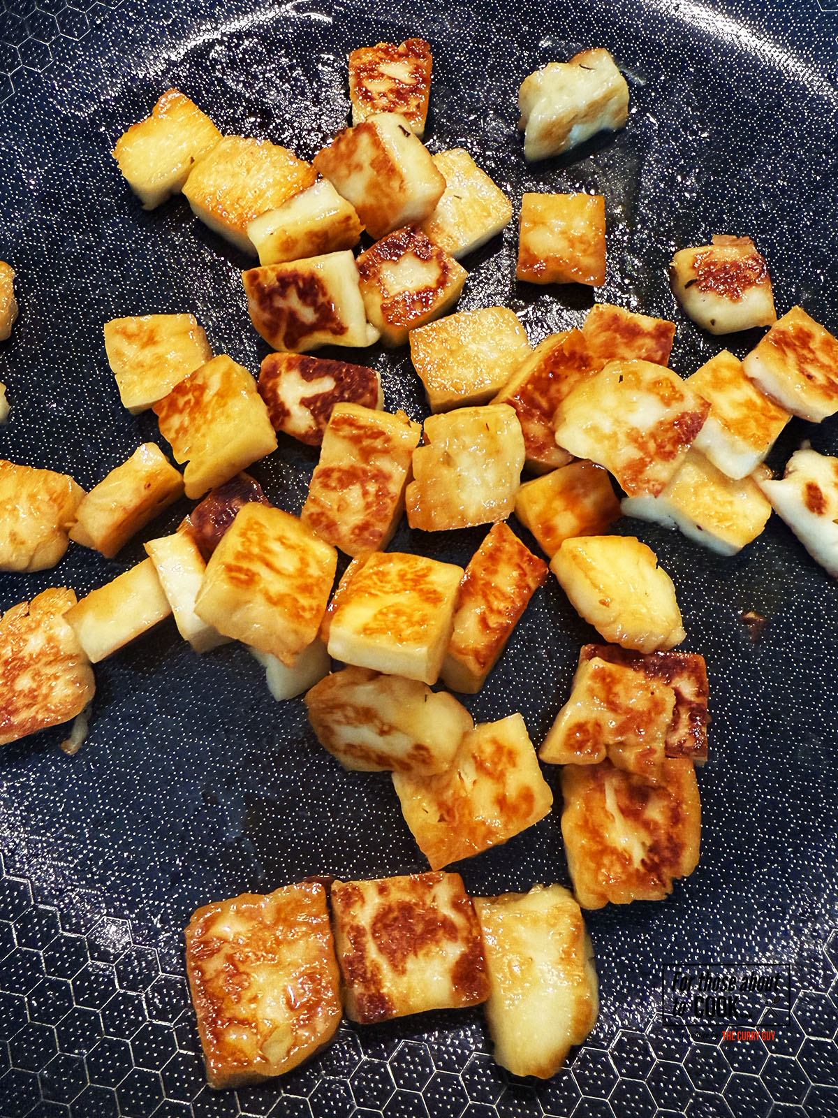 Cheese frying until golden brown