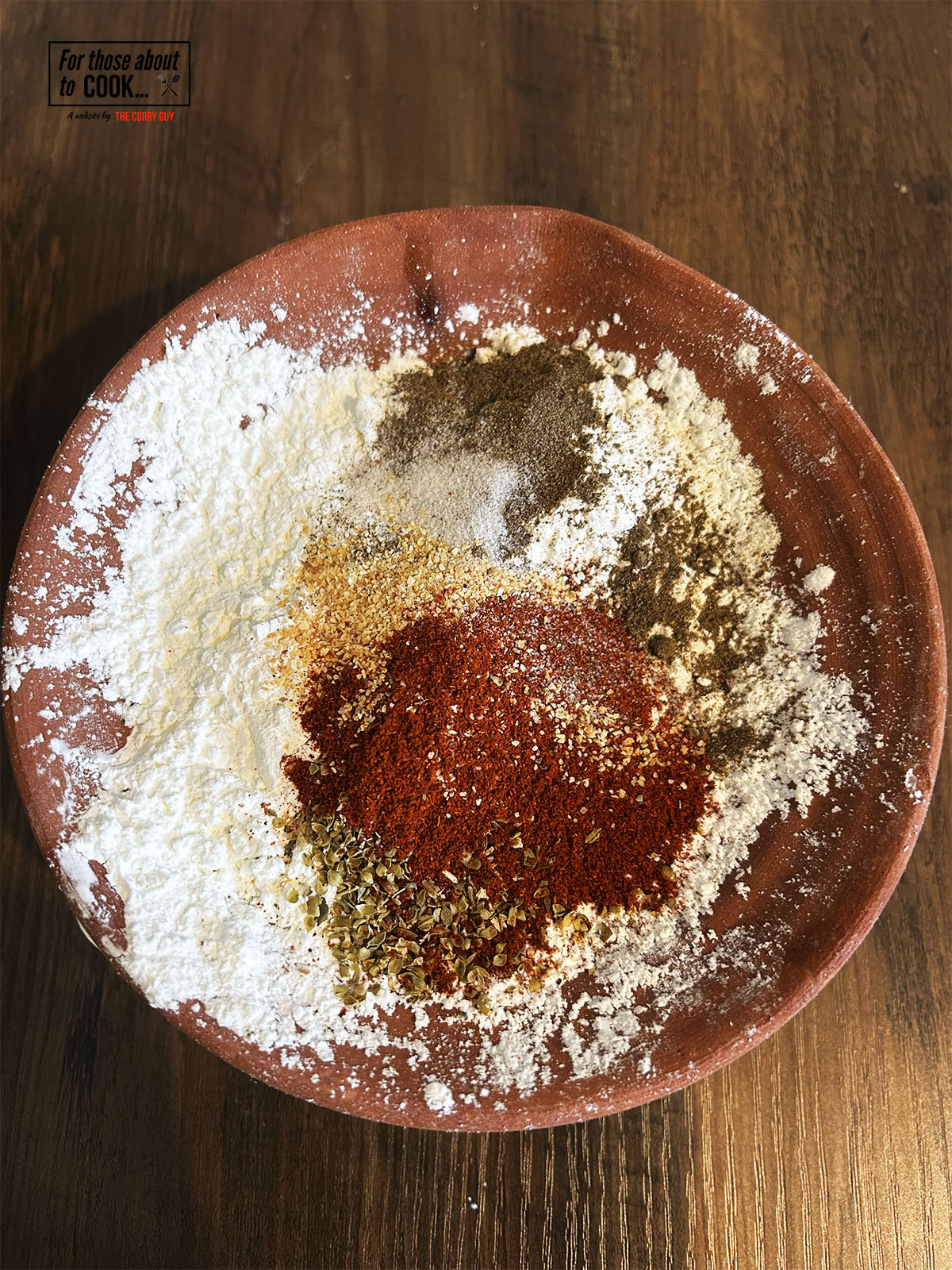 making the flour mixture for popcorn chicken
